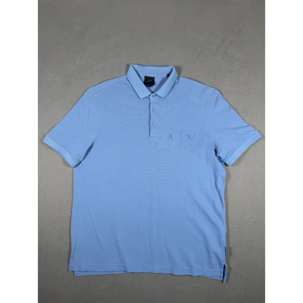 Armani Exchange Polo Shirt Light Blue Eagle Graphic Logo Mens Size L